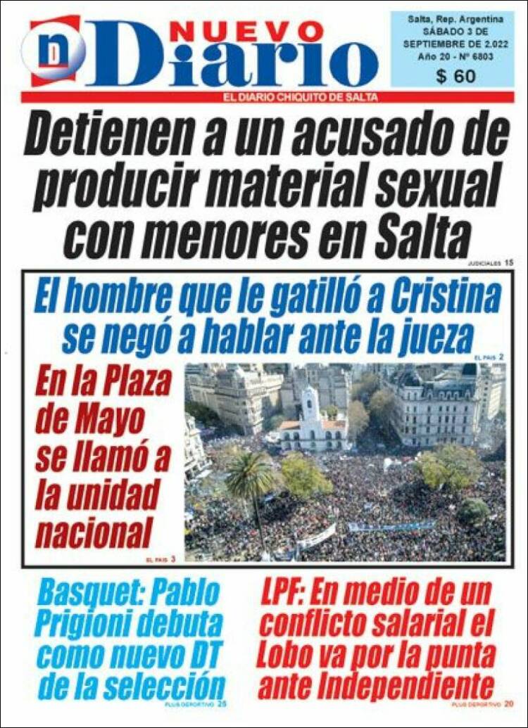 Portada de Nuevo Diario de Salta (Argentina)