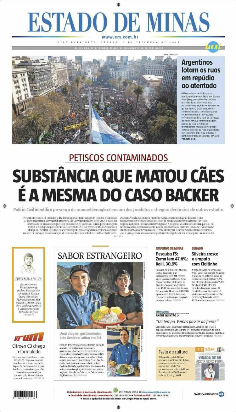 Portada de Jornal Estado de Minas (Br&eacute;sil)