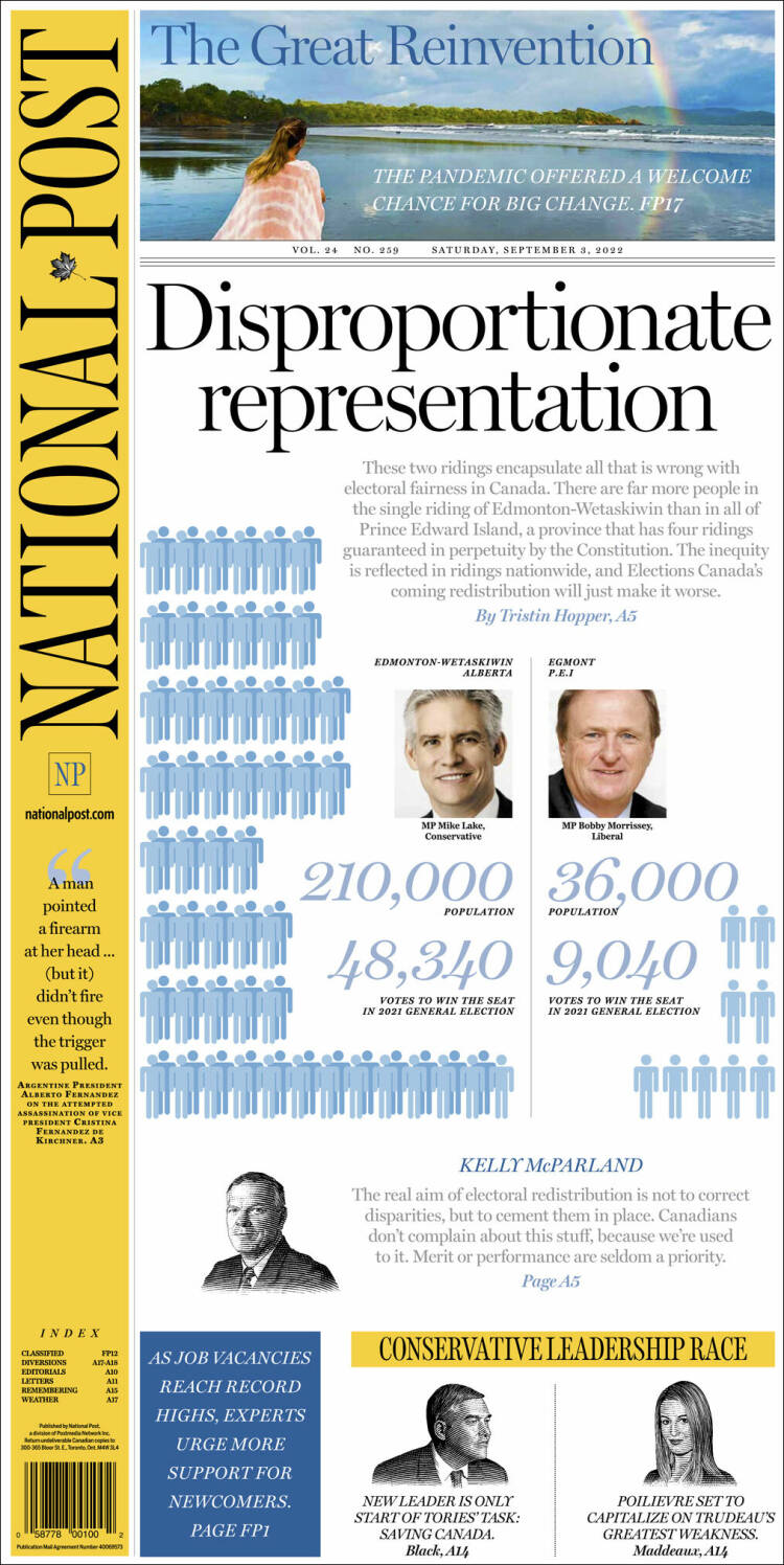 Portada de The National Post (Canada)