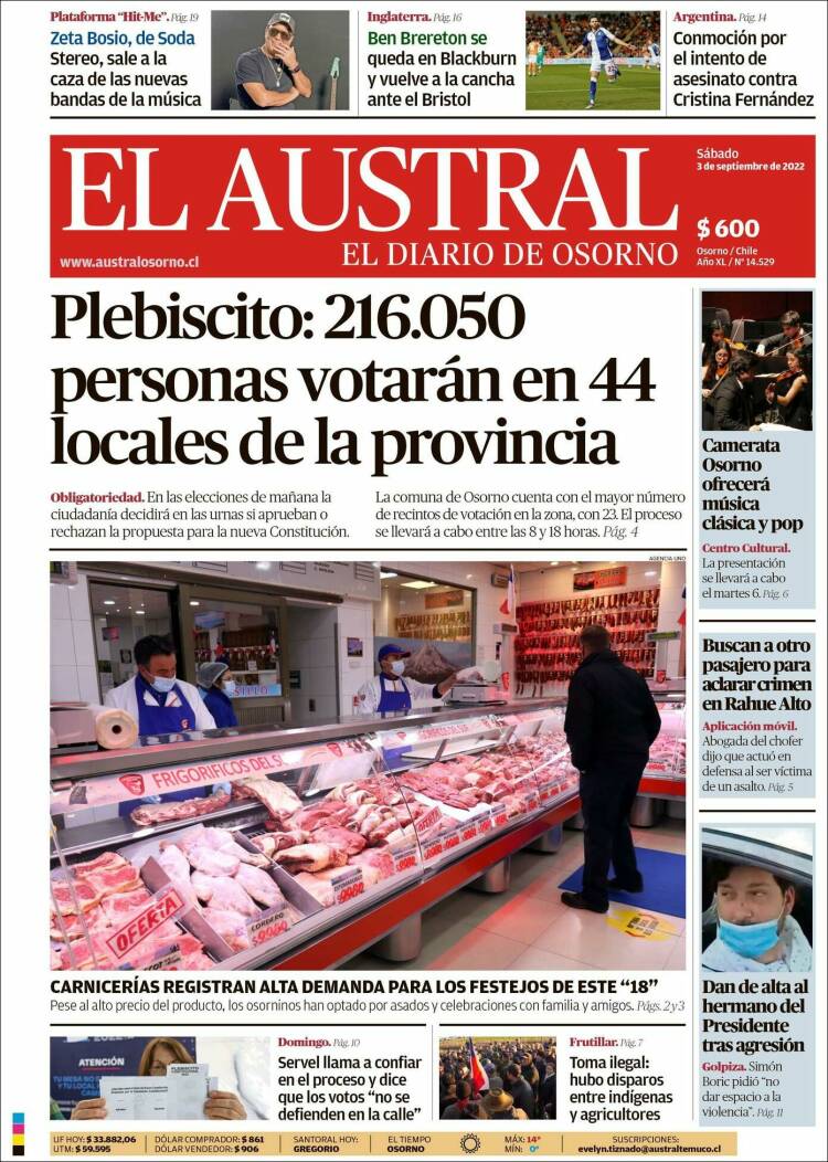 Portada de El Austral de Osorno (Chile)