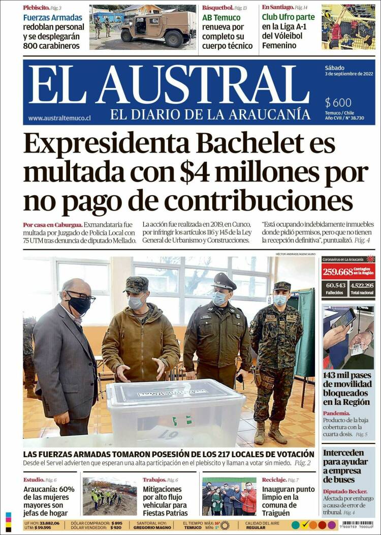 Portada de El Austral de Temuco (Chile)
