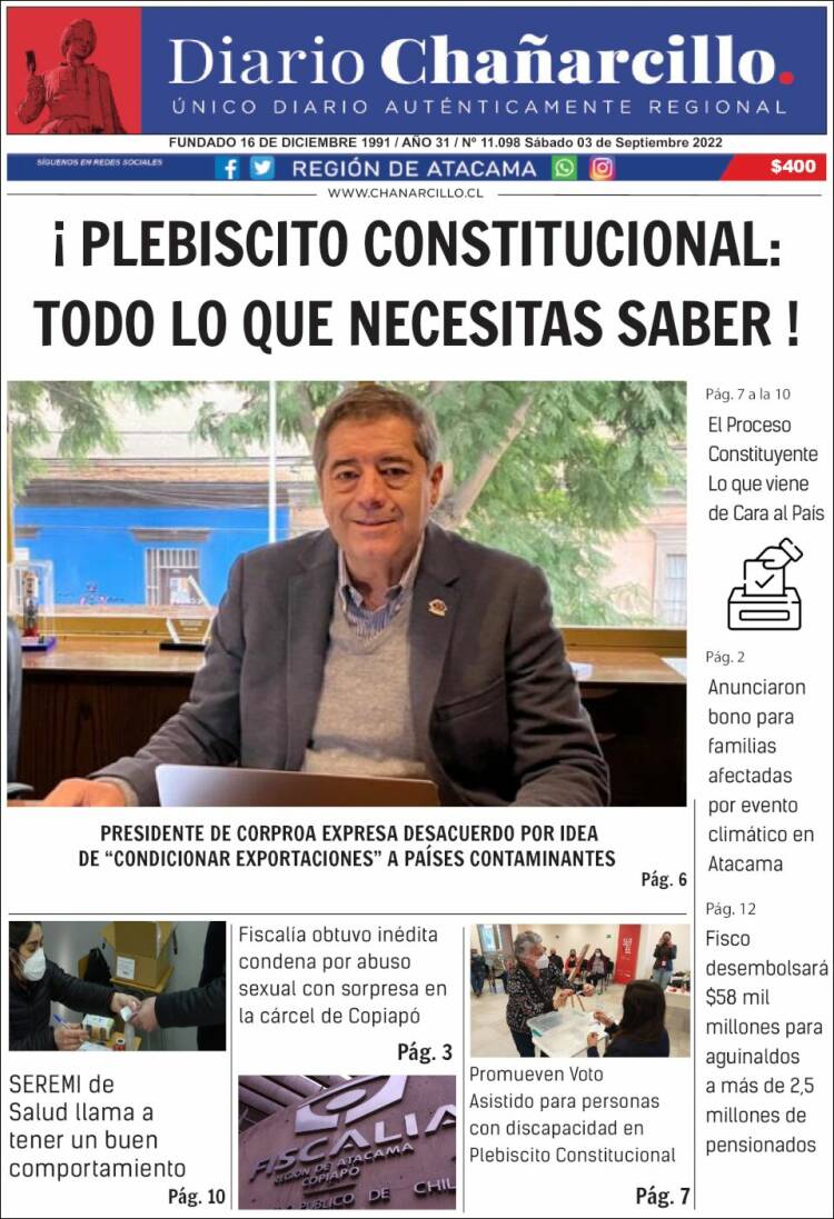 Portada de Diario Chañarcillo (Chile)