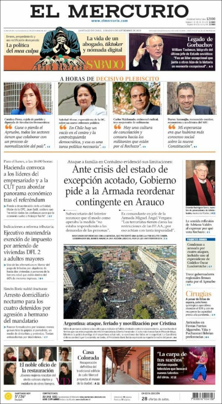 Portada de El Mercurio (Chile)