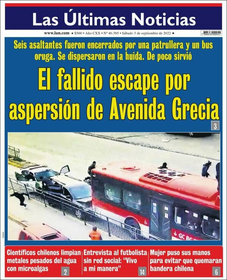 Portada de Las Últimas Noticias (Chile)
