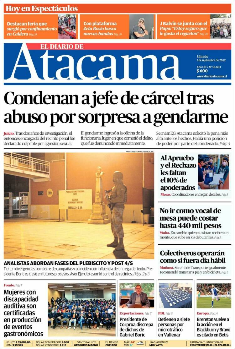 Portada de Diario de Atacama (Chile)