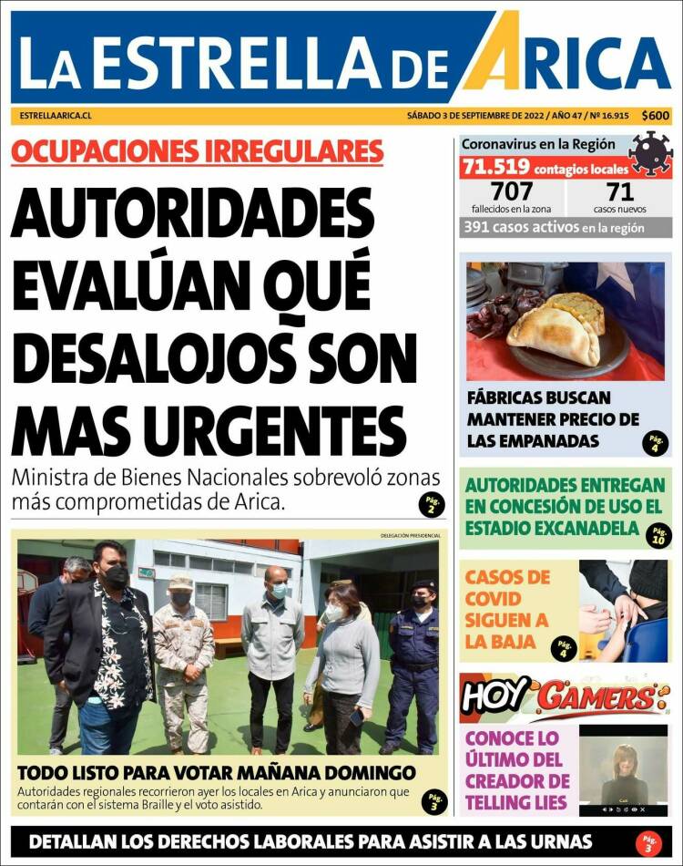 Portada de La Estrella de Arica (Chile)