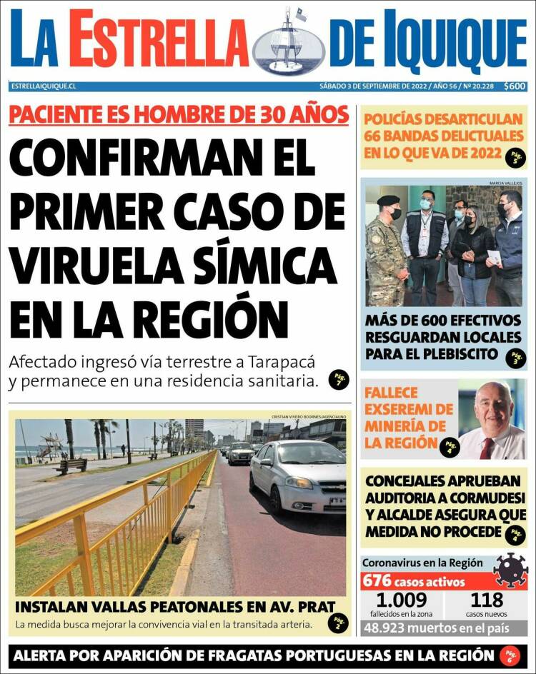 Portada de La Estrella de Iquique (Chile)