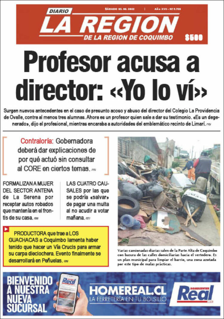 Portada de Diario La Región de Coquimbo (Chile)