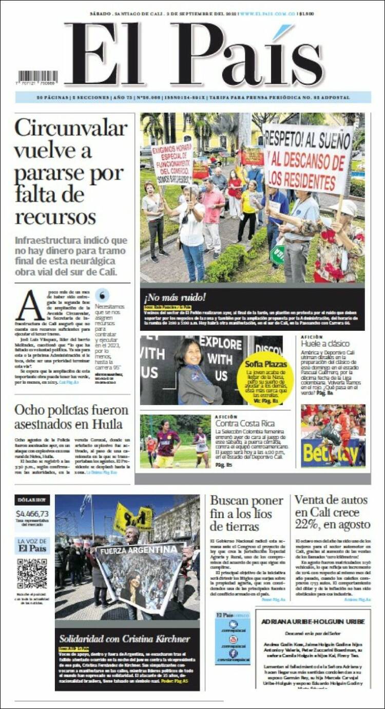 Portada de El País - Cali (Colombia)