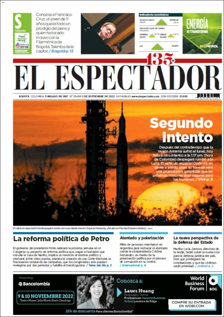 Portada de El Espectador (Colombia)