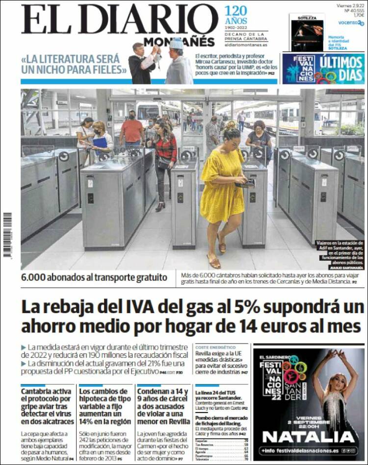 Portada de El Diario Montañés (España)