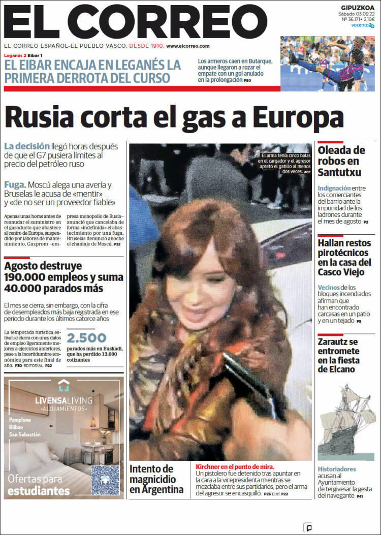 Portada de El Correo - Guipuzcoa (España)