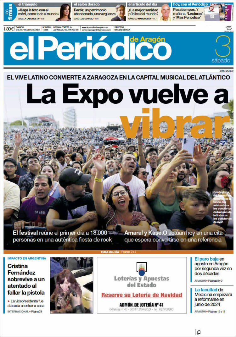 Portada de El Periódico de Aragón (España)