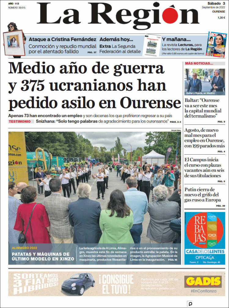 Portada de La Región de Ourense (España)