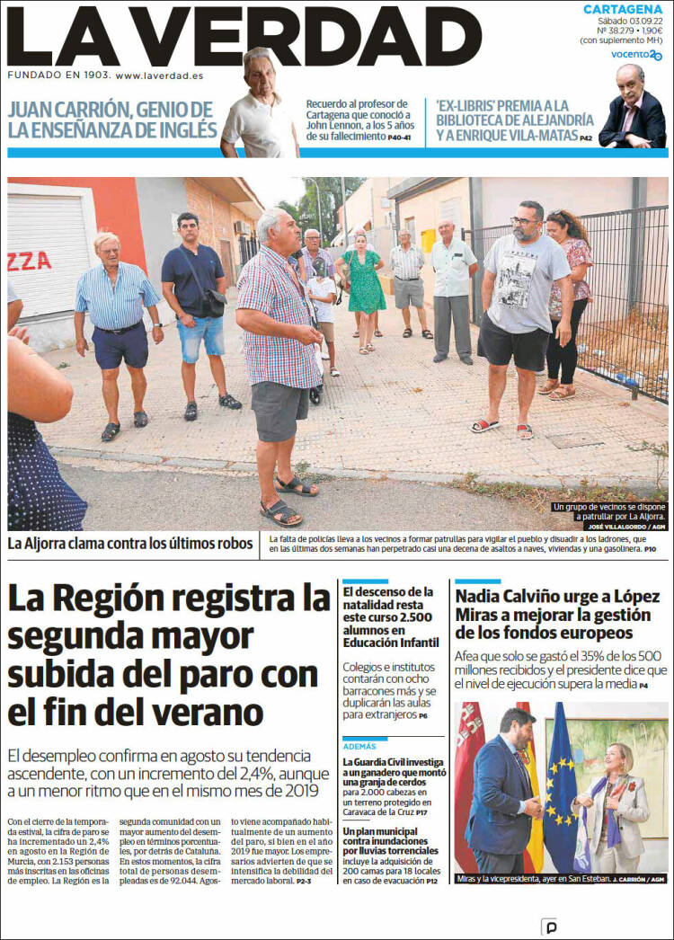 Portada de La Verdad de Cartagena (España)