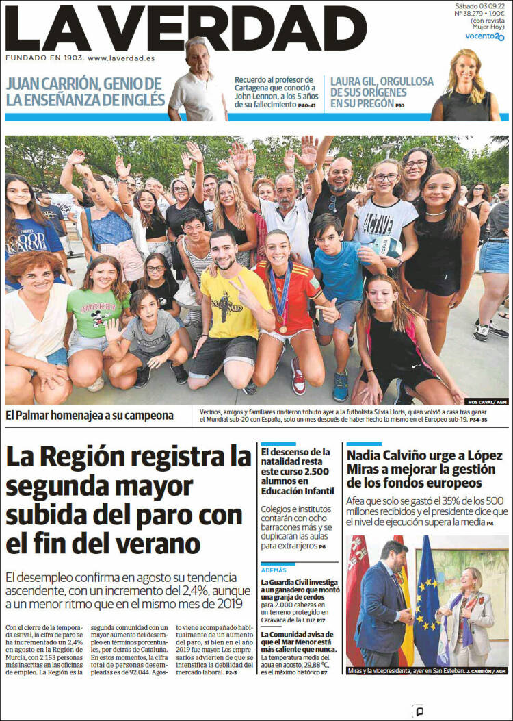 Portada de La Verdad de Murcia (España)