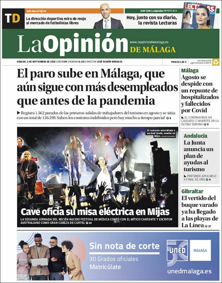 Portada de La Opinión de Málaga (España)