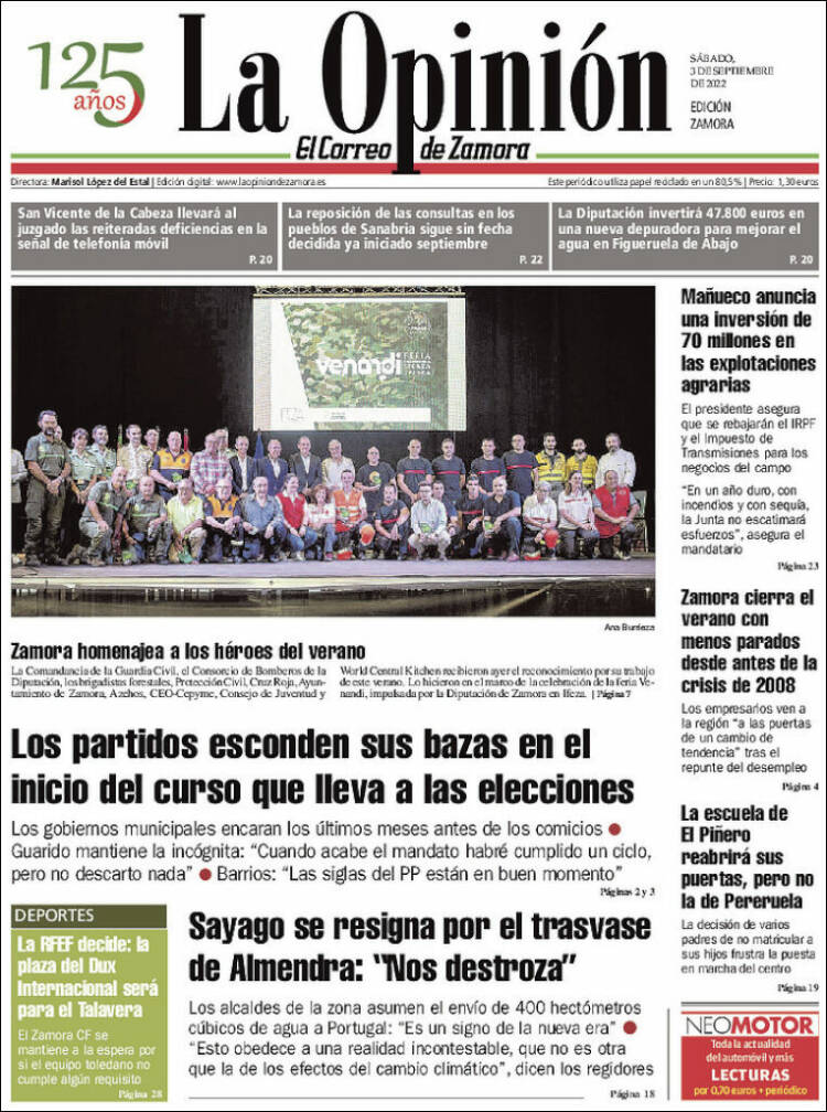 Portada de La Opinión - El Correo de Zamora (España)
