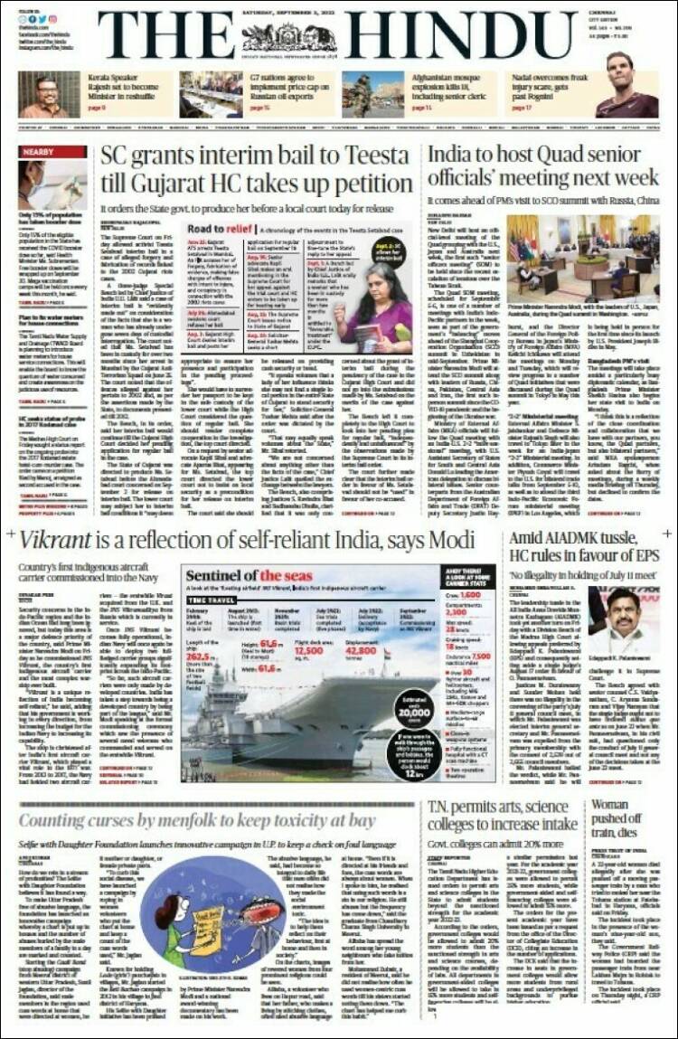 Portada de The Hindu (India)