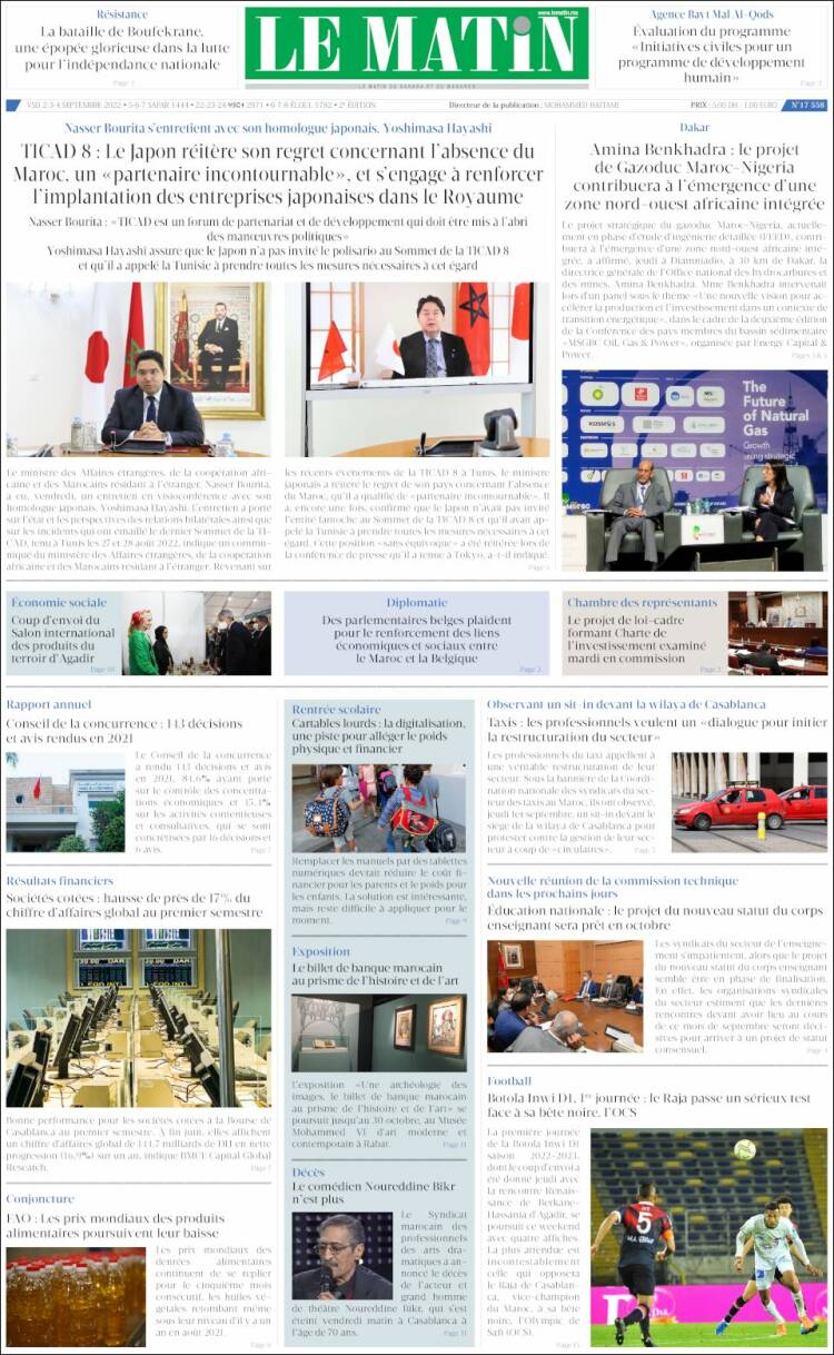 Portada de Le Matin (Marruecos)