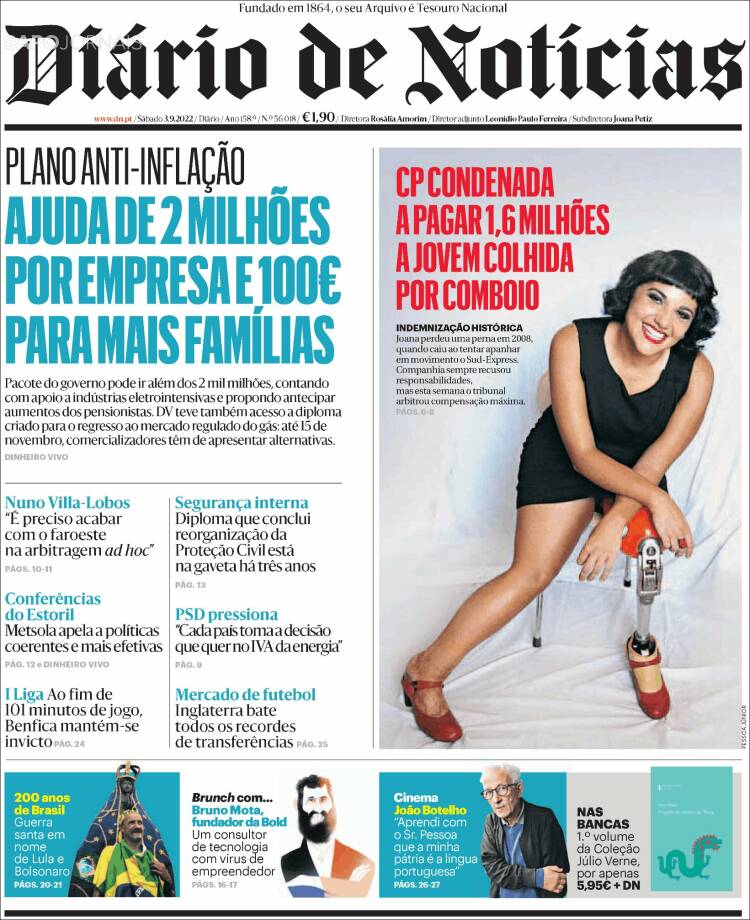 Portada de Diário de Noticias (Portugal)