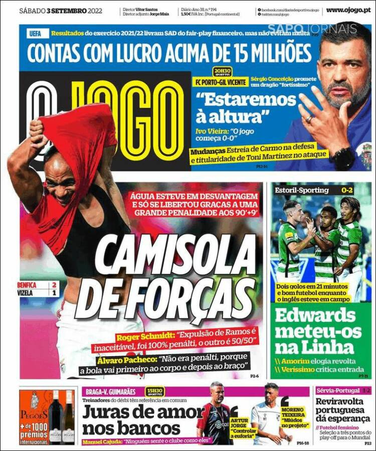 Portada de O Jogo (Portugal)