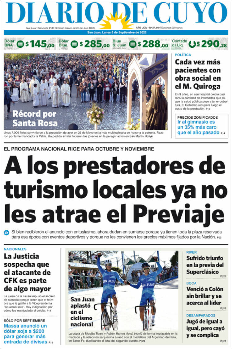 Portada de Diario de Cuyo (Argentina)