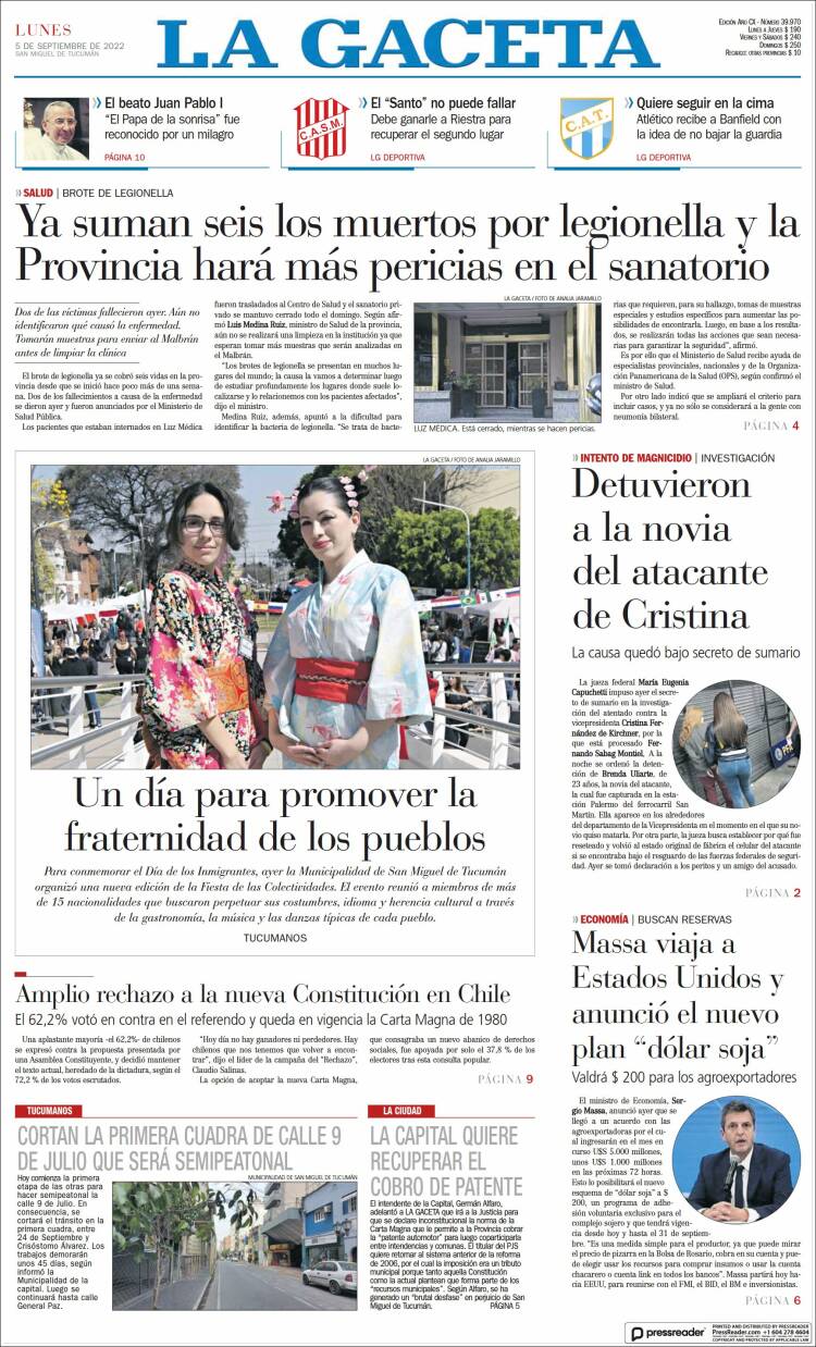 Portada de La Gaceta (Argentina)