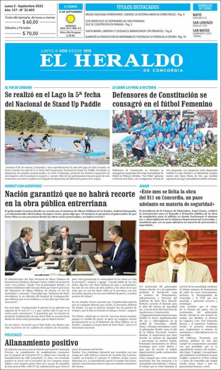 Portada de El Heraldo de Concordia (Argentina)