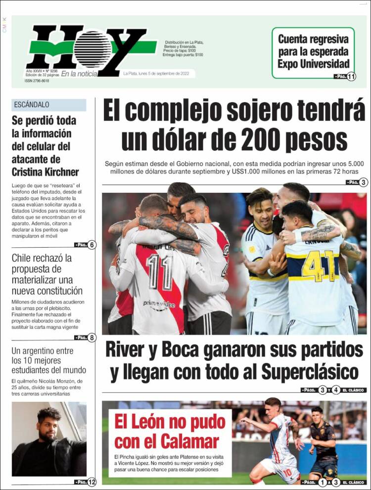 Portada de Diario Hoy (Argentina)