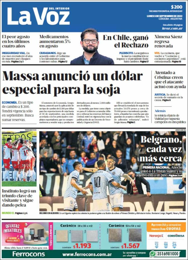 Portada de La Voz del Interior (Argentina)