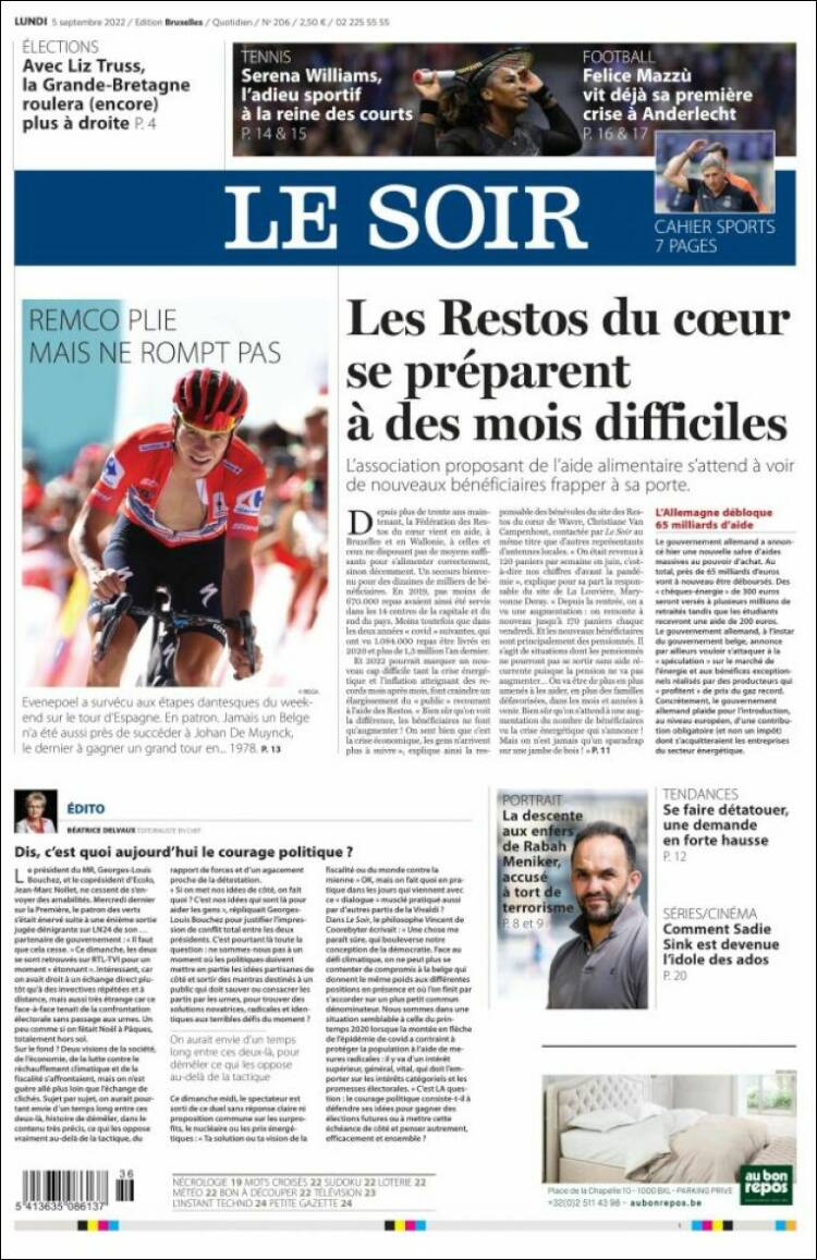 Portada de Le Soir (B&eacute;lgica)
