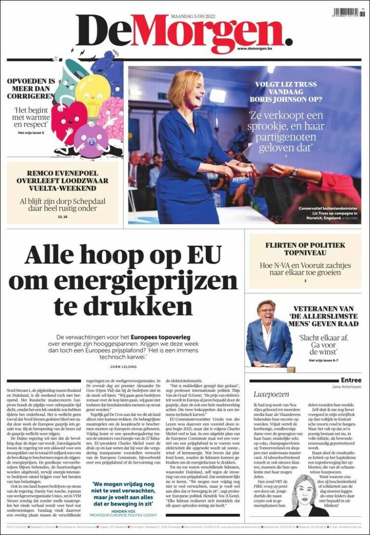 Portada de De Morgen (B&eacute;lgica)