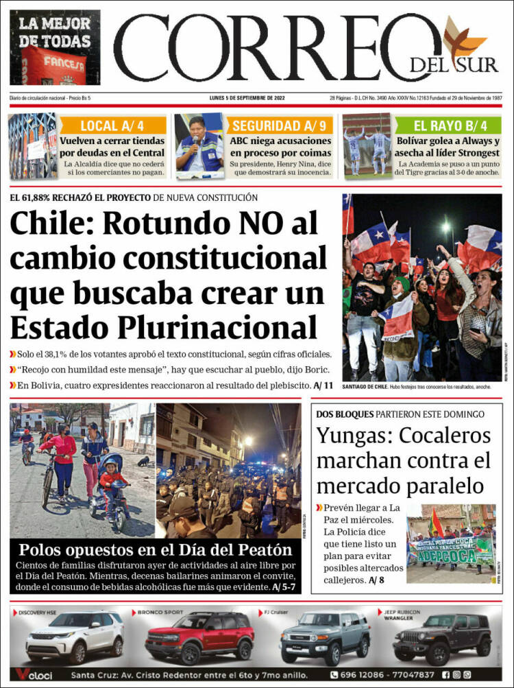 Portada de Correo Sur (Bolivia)