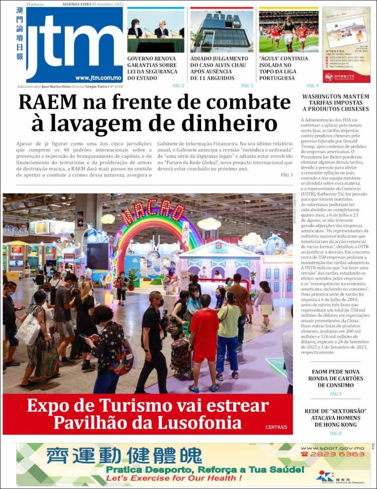 Portada de Jornal Tribuna de Macau (China)