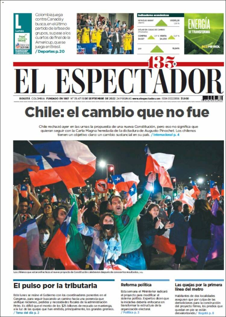 Portada de El Espectador (Colombia)