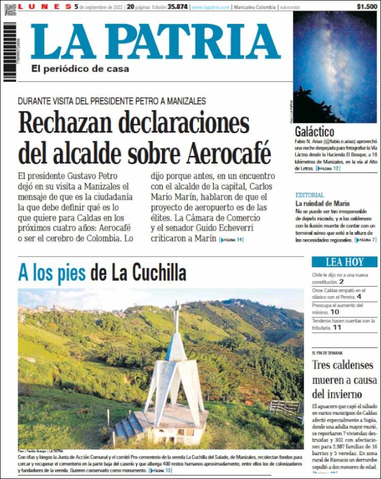 Portada de La Patria (Colombia)