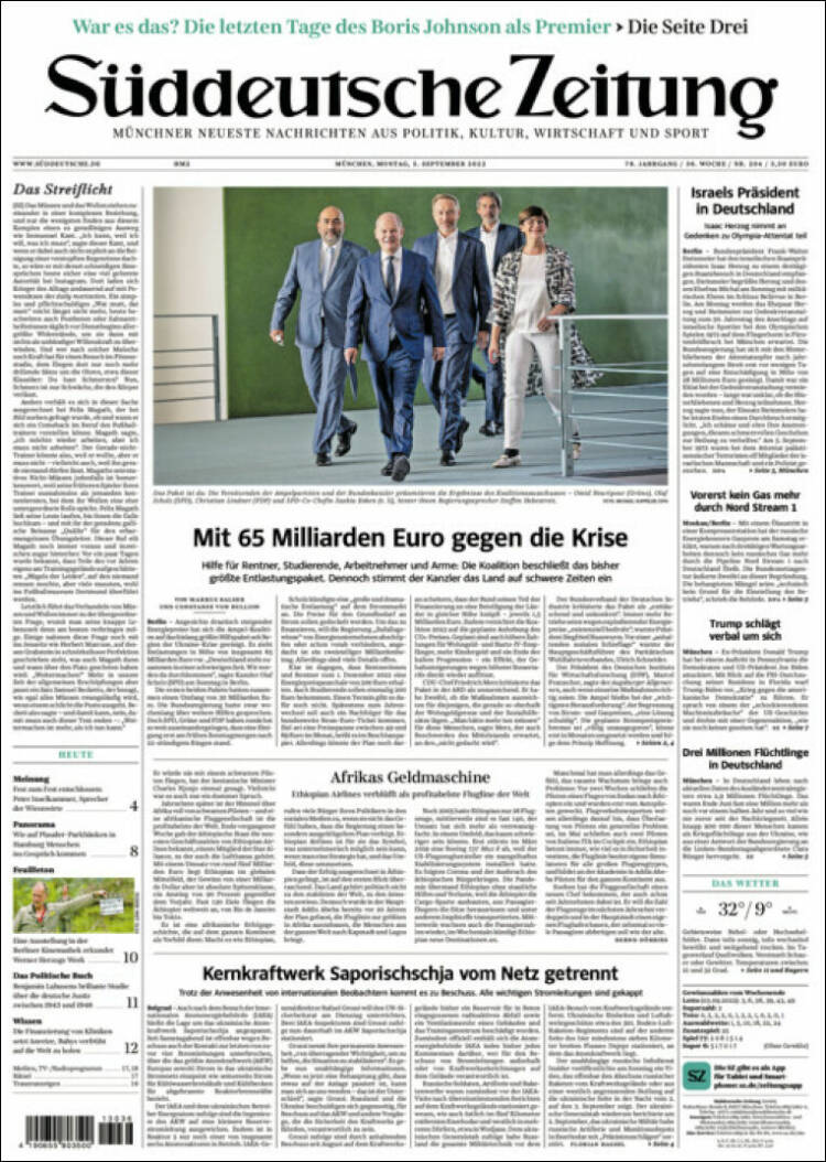 Portada de Sueddeutsche (Alemania)