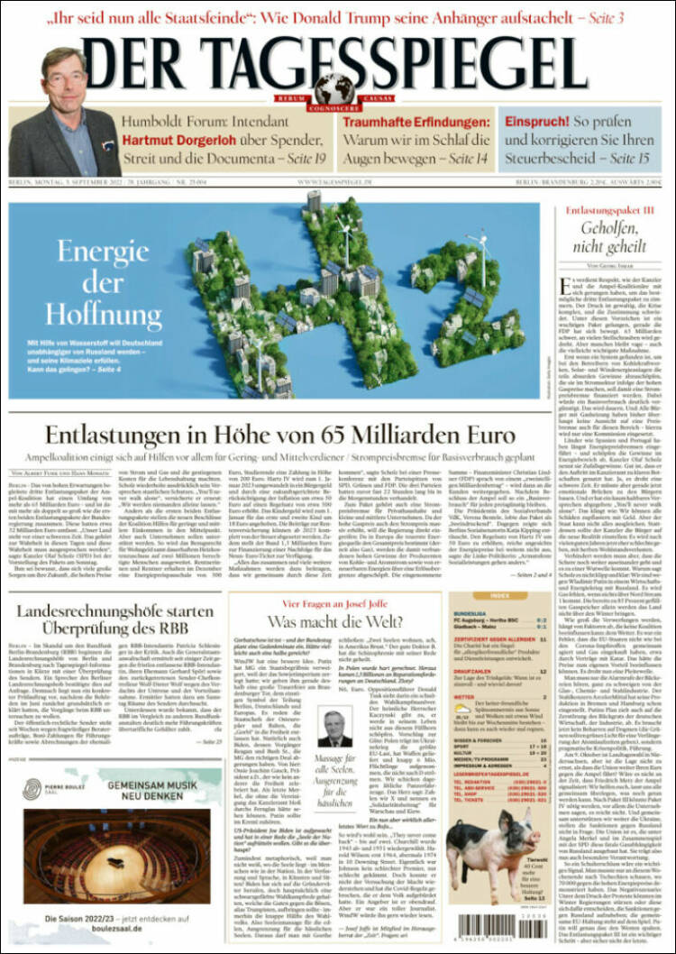 Portada de Der Tagesspiegel (Alemania)