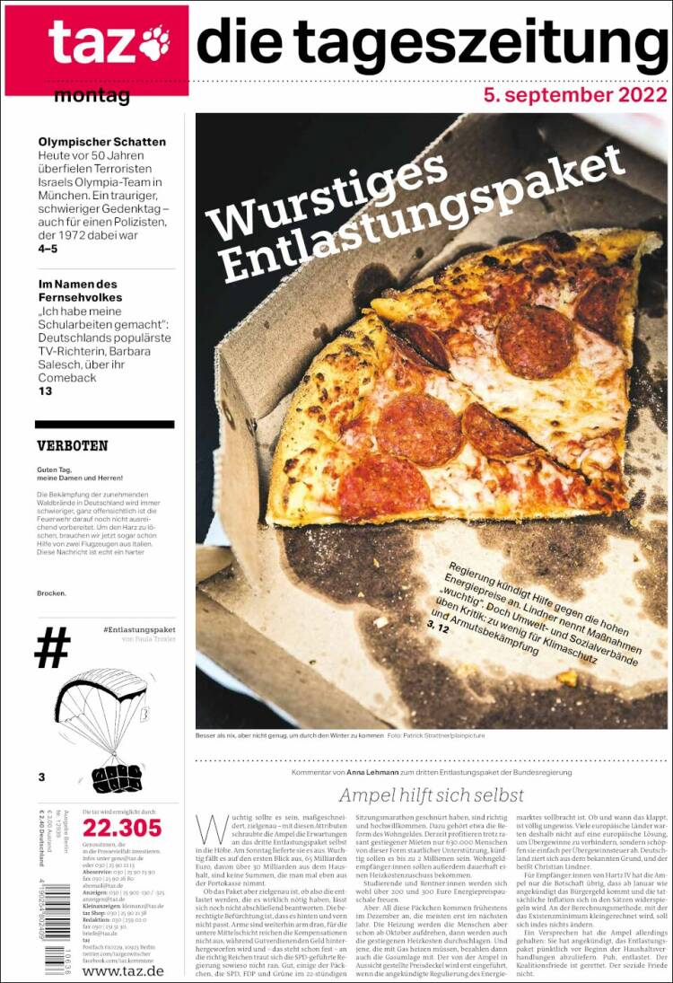 Portada de Die Tageszeitung (Alemania)