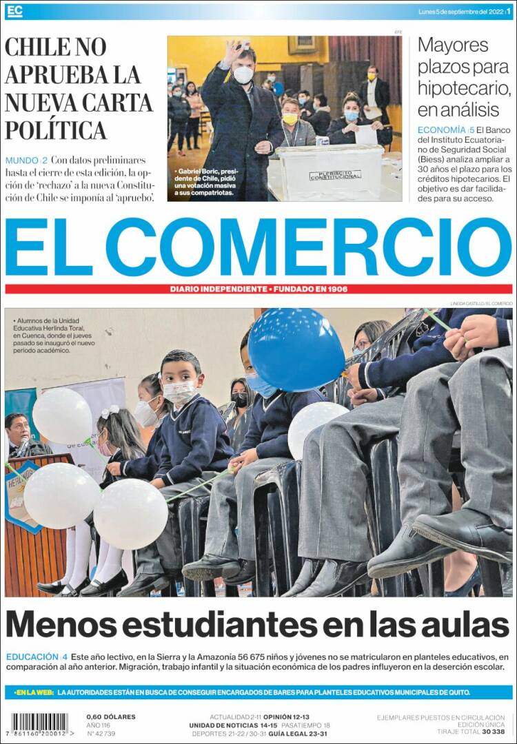 Portada de El Comercio (Ecuador)