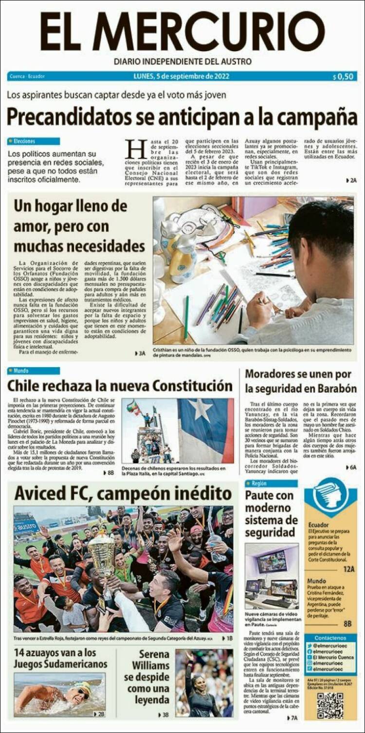 Portada de Diario El Mercurio (Ecuador)