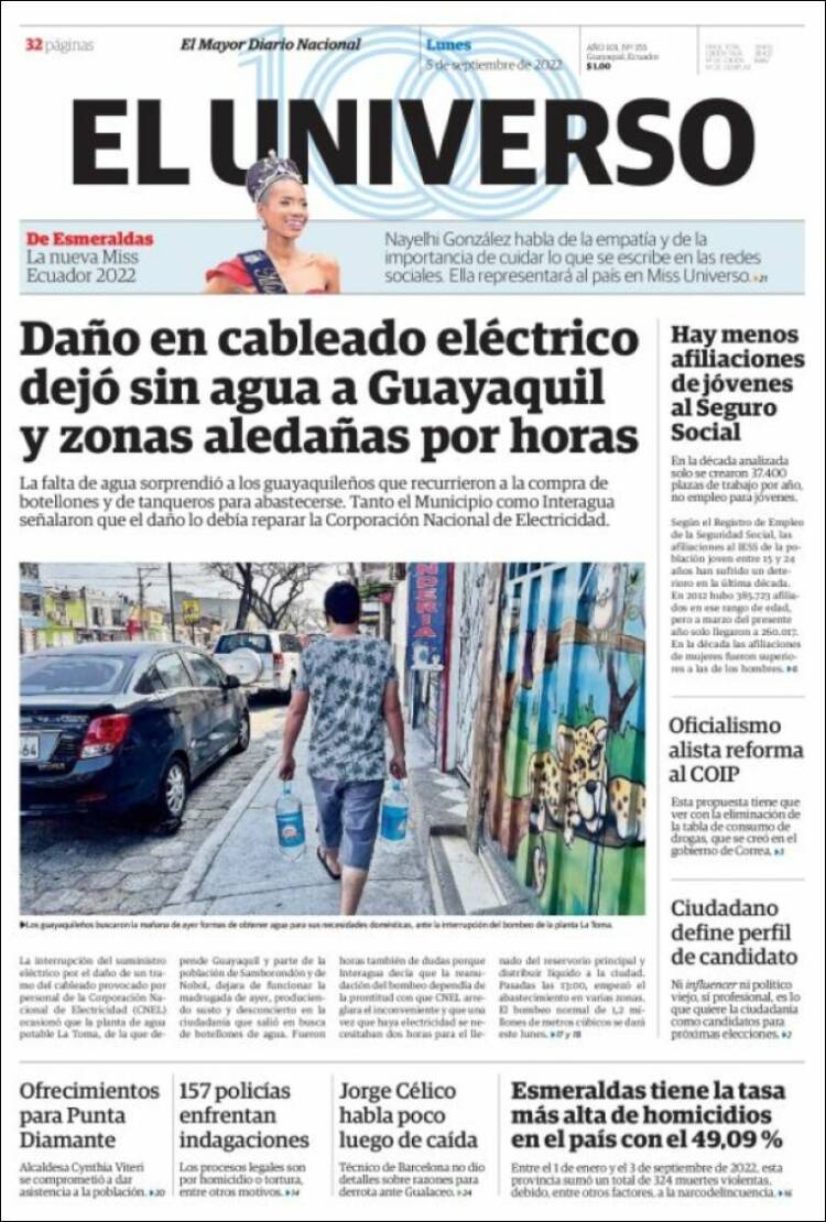 Portada de El Universo - Ecuador (Ecuador)