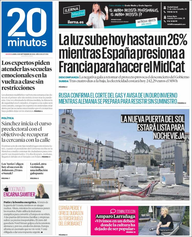 Portada de 20 Minutos - Madrid (España)