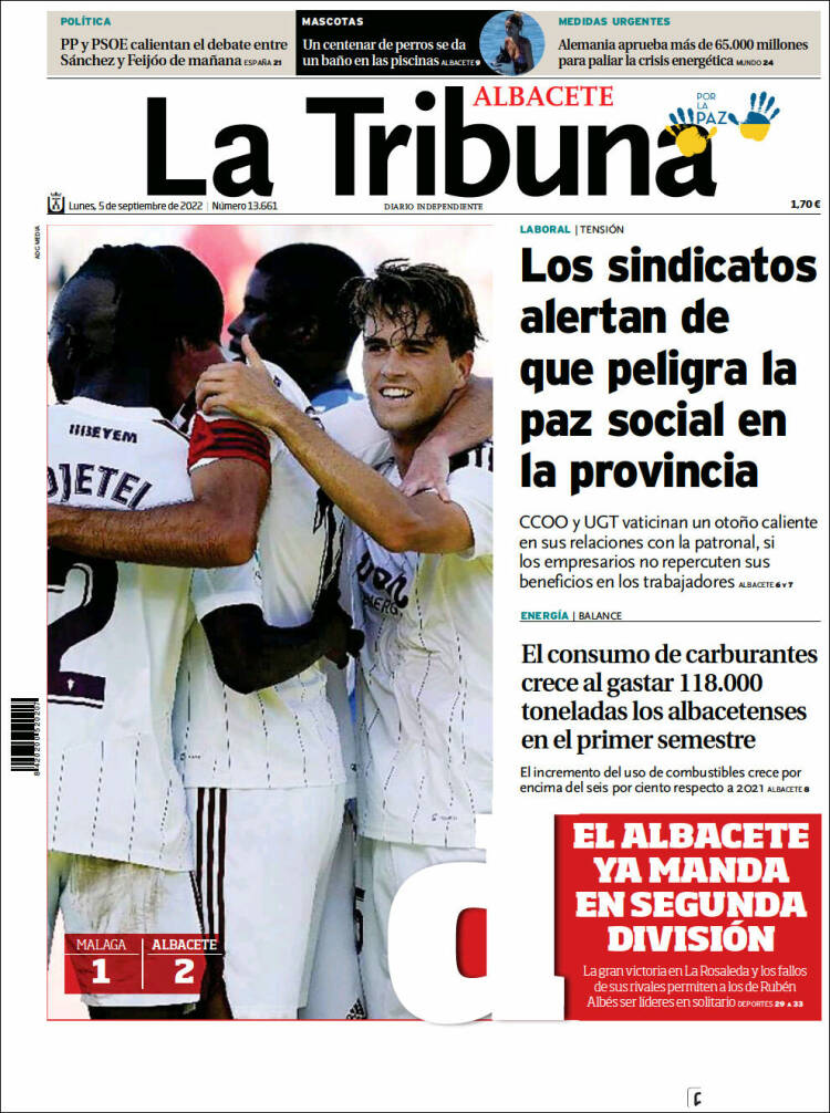 Portada de La Tribuna de Albacete (España)