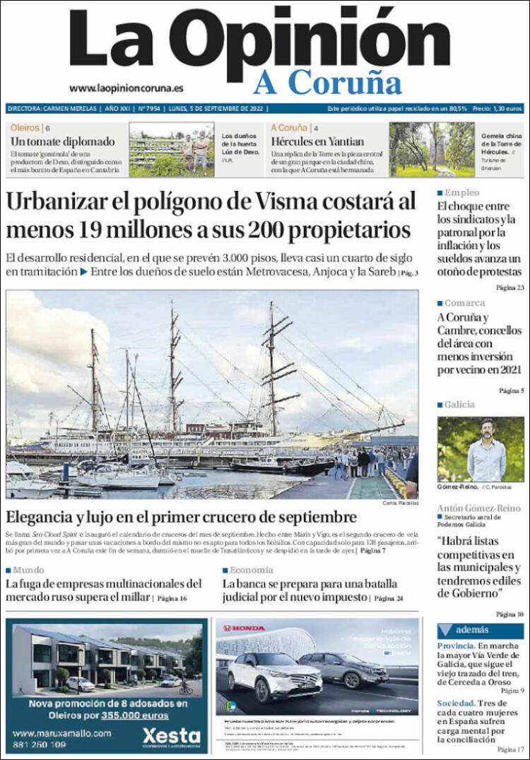 Portada de La Opinión de A Coruña (España)