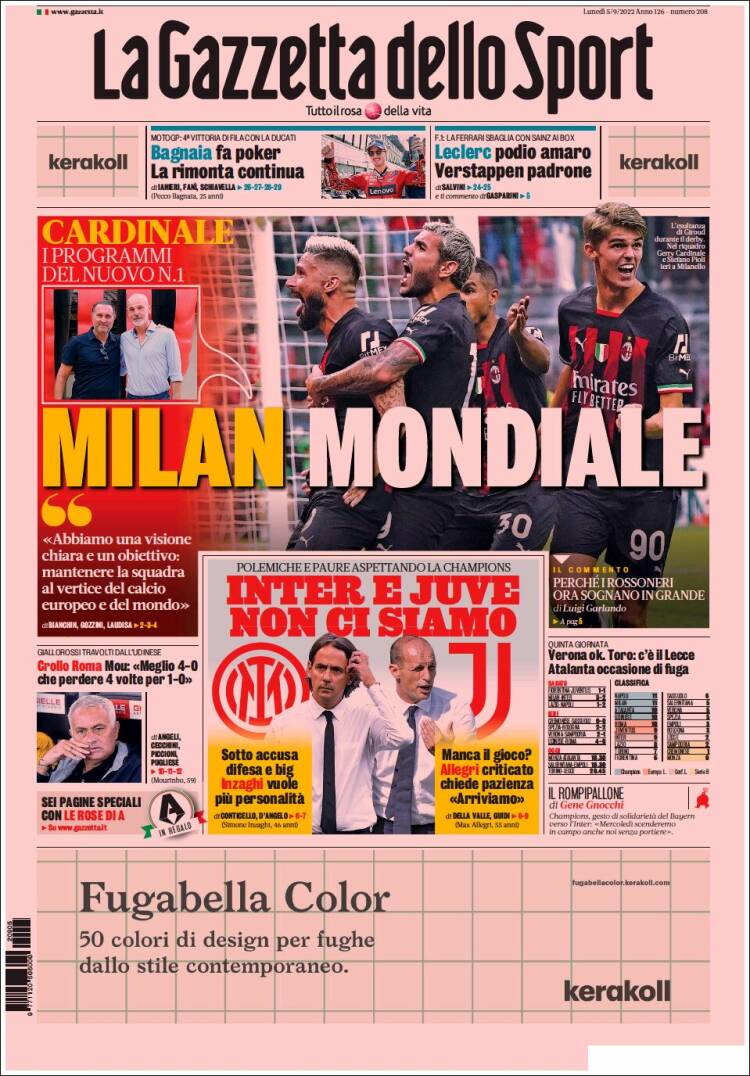 Portada de La Gazzetta dello Sport (Italia)