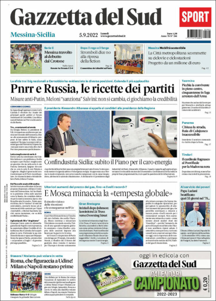 Portada de Gazzetta del Sud (Italia)