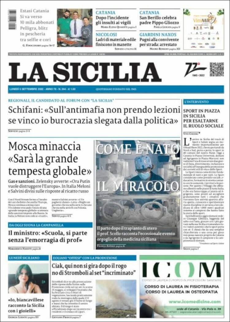 Portada de La Sicilia (Italia)
