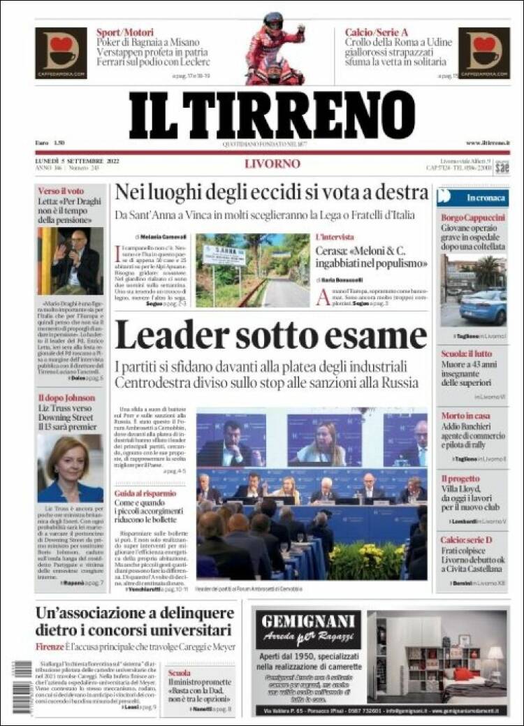 Portada de Il Tirreno (Italia)